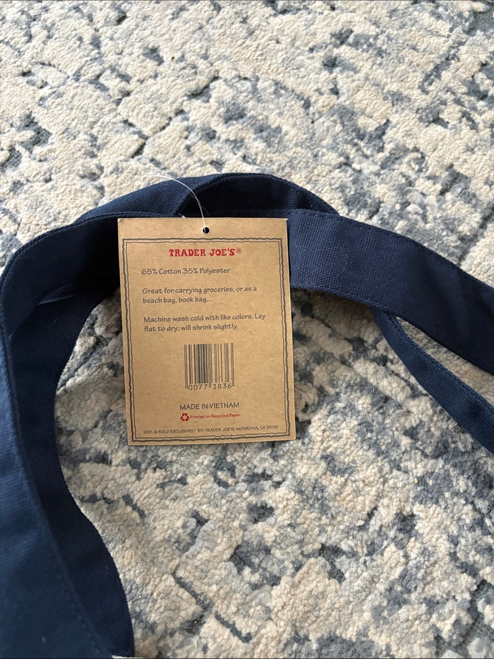 Trader Joe's Navy and White Canvas Tote - Picture 2 of 2